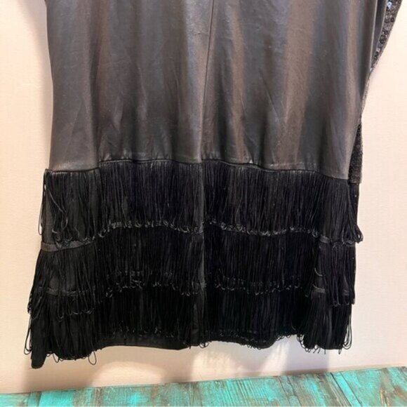 La Vie En Rose Black Sequin Fringe Scoop Neck Mini Slip Dress Large Whimsy Goth - Picture 9 of 12
